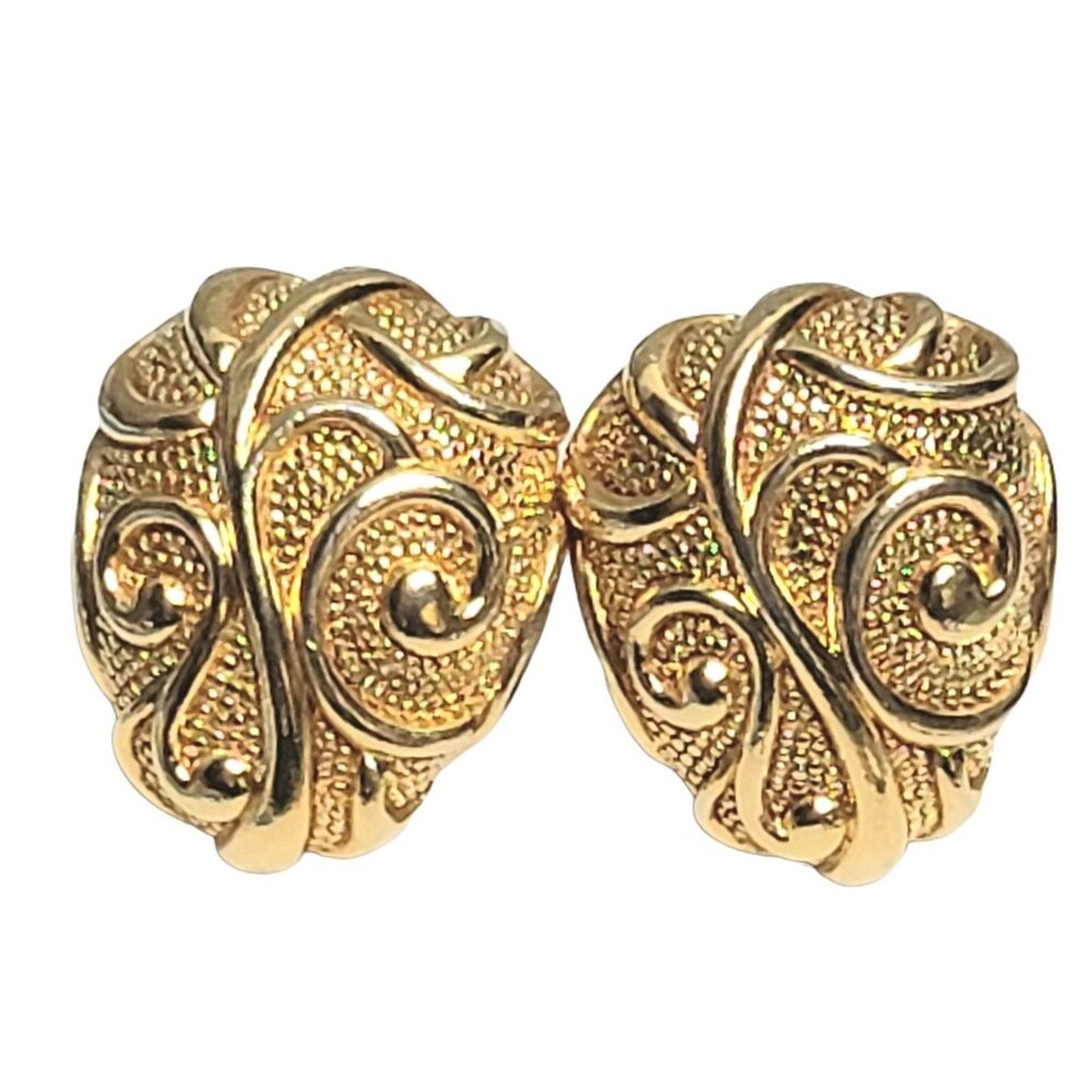 Barrera For Avon Gilded "Venetian Mist" Gold-Tone Statement Clip On Earrings